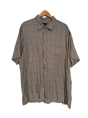 Van Heusen Men's XXL 18-18.5 Short Sleeve Button Down Shirt Tan Checkered